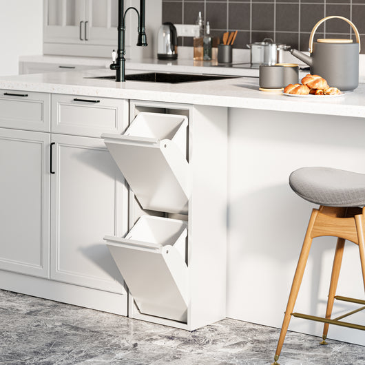 Pattumiera Sollentuna per Raccolta Differenziata con 2 Scomparti Ribaltabili Cestini a 14L - Bianco [en.casa]