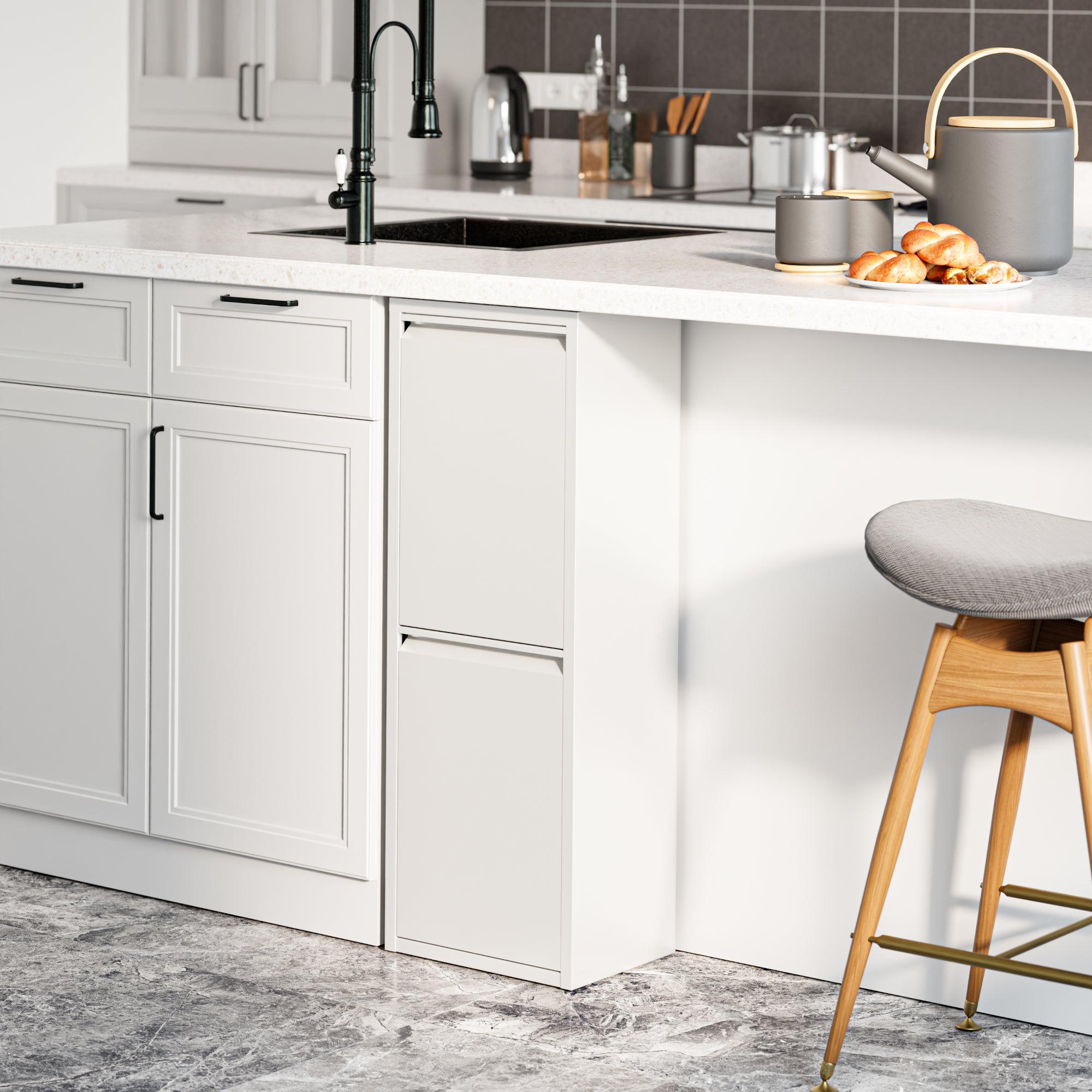 Pattumiera Sollentuna per Raccolta Differenziata con 2 Scomparti Ribaltabili Cestini a 14L - Bianco [en.casa]