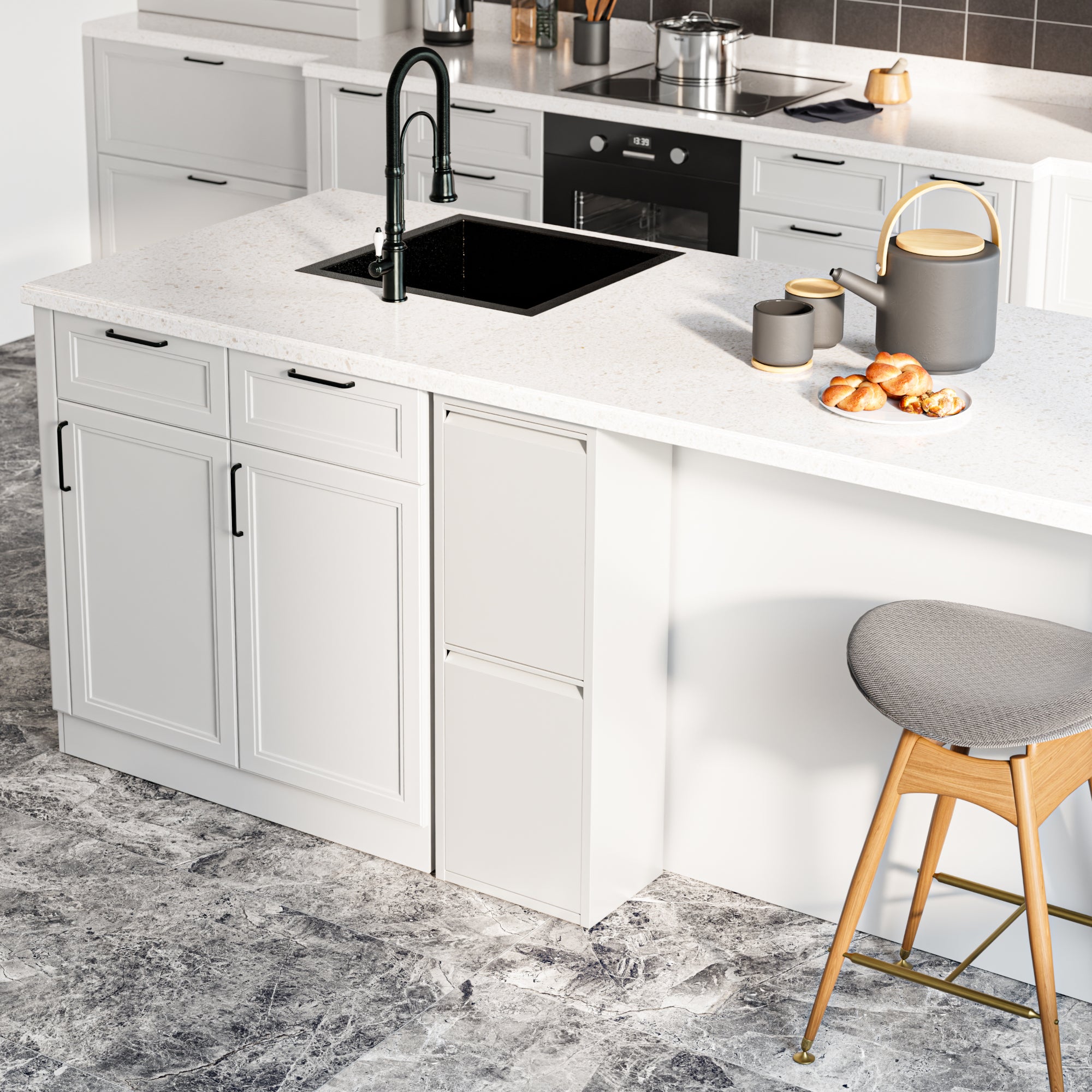 Pattumiera Sollentuna per Raccolta Differenziata con 2 Scomparti Ribaltabili Cestini a 14L - Bianco [en.casa]