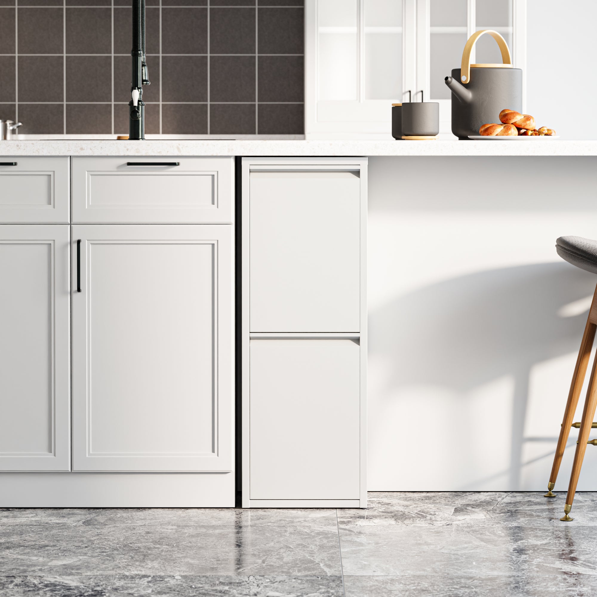 Pattumiera Sollentuna per Raccolta Differenziata con 2 Scomparti Ribaltabili Cestini a 14L - Bianco [en.casa]