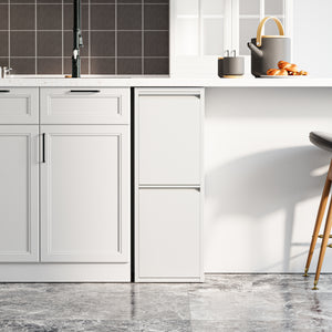 Pattumiera Sollentuna per Raccolta Differenziata con 2 Scomparti Ribaltabili Cestini a 14L - Bianco [en.casa]