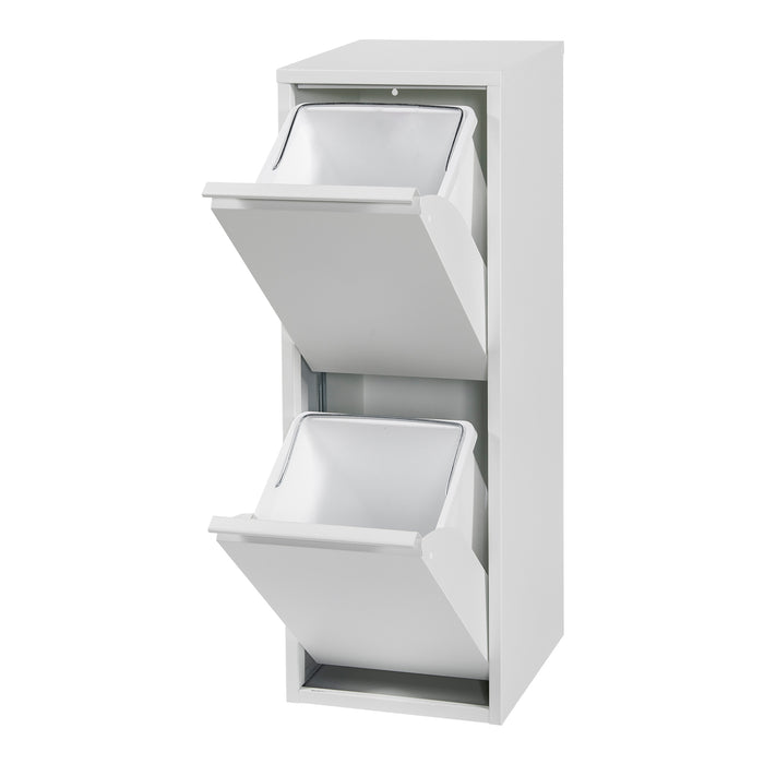 Pattumiera Sollentuna per Raccolta Differenziata con 2 Scomparti Ribaltabili Cestini a 14L - Bianco [en.casa]