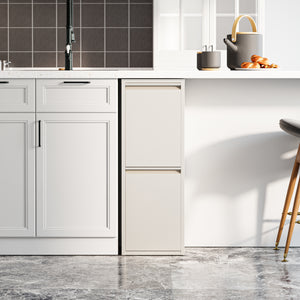 Pattumiera Sollentuna per Raccolta Differenziata con 2 Scomparti Ribaltabili Cestini a 14L - Bianco Pepe [en.casa]