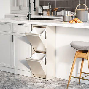 Pattumiera Sollentuna per Raccolta Differenziata con 2 Scomparti Ribaltabili Cestini a 14L - Bianco Pepe [en.casa]