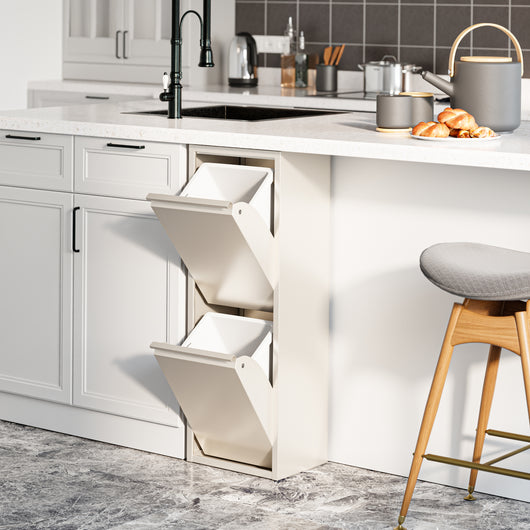 Pattumiera Sollentuna per Raccolta Differenziata con 2 Scomparti Ribaltabili Cestini a 14L - Bianco Pepe [en.casa]