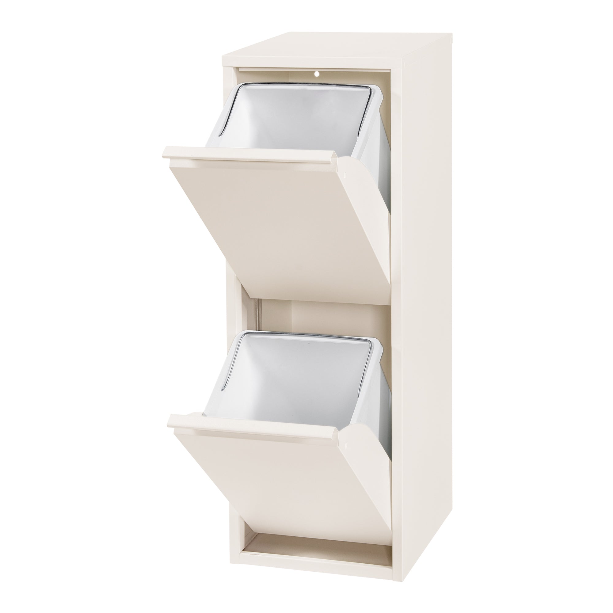 Pattumiera Sollentuna per Raccolta Differenziata con 2 Scomparti Ribaltabili Cestini a 14L - Bianco Pepe [en.casa]