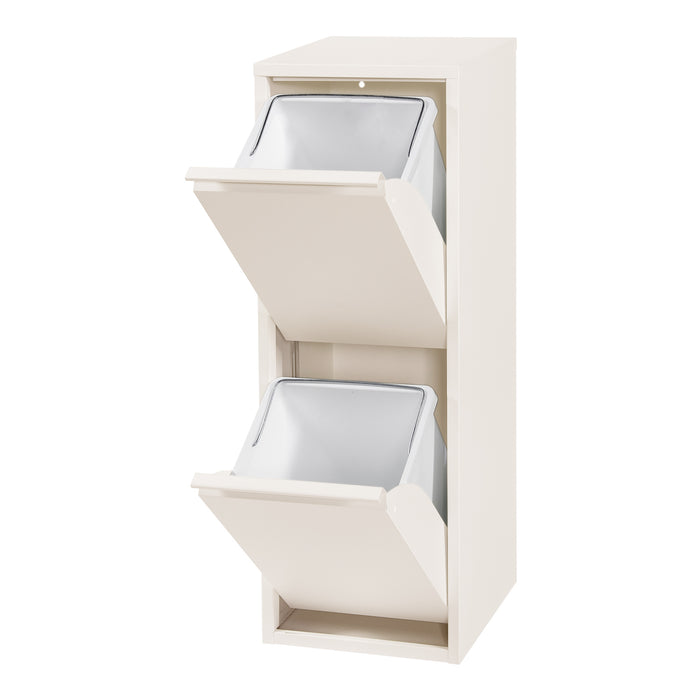 Pattumiera Sollentuna per Raccolta Differenziata con 2 Scomparti Ribaltabili Cestini a 14L - Bianco Pepe [en.casa]