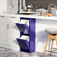 Pattumiera Sollentuna per Raccolta Differenziata con 2 Scomparti Ribaltabili Cestini a 14L - Blu Notte [en.casa]