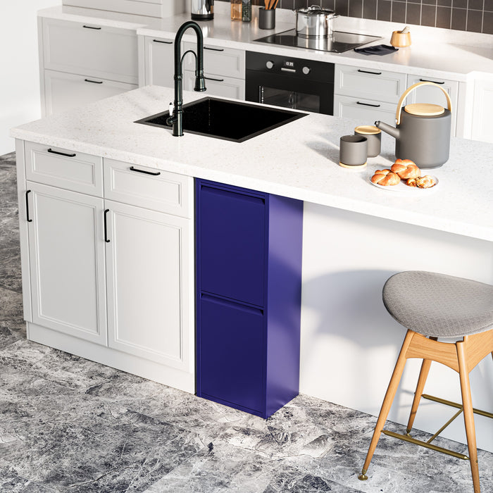 Pattumiera Sollentuna per Raccolta Differenziata con 2 Scomparti Ribaltabili Cestini a 14L - Blu Notte [en.casa]