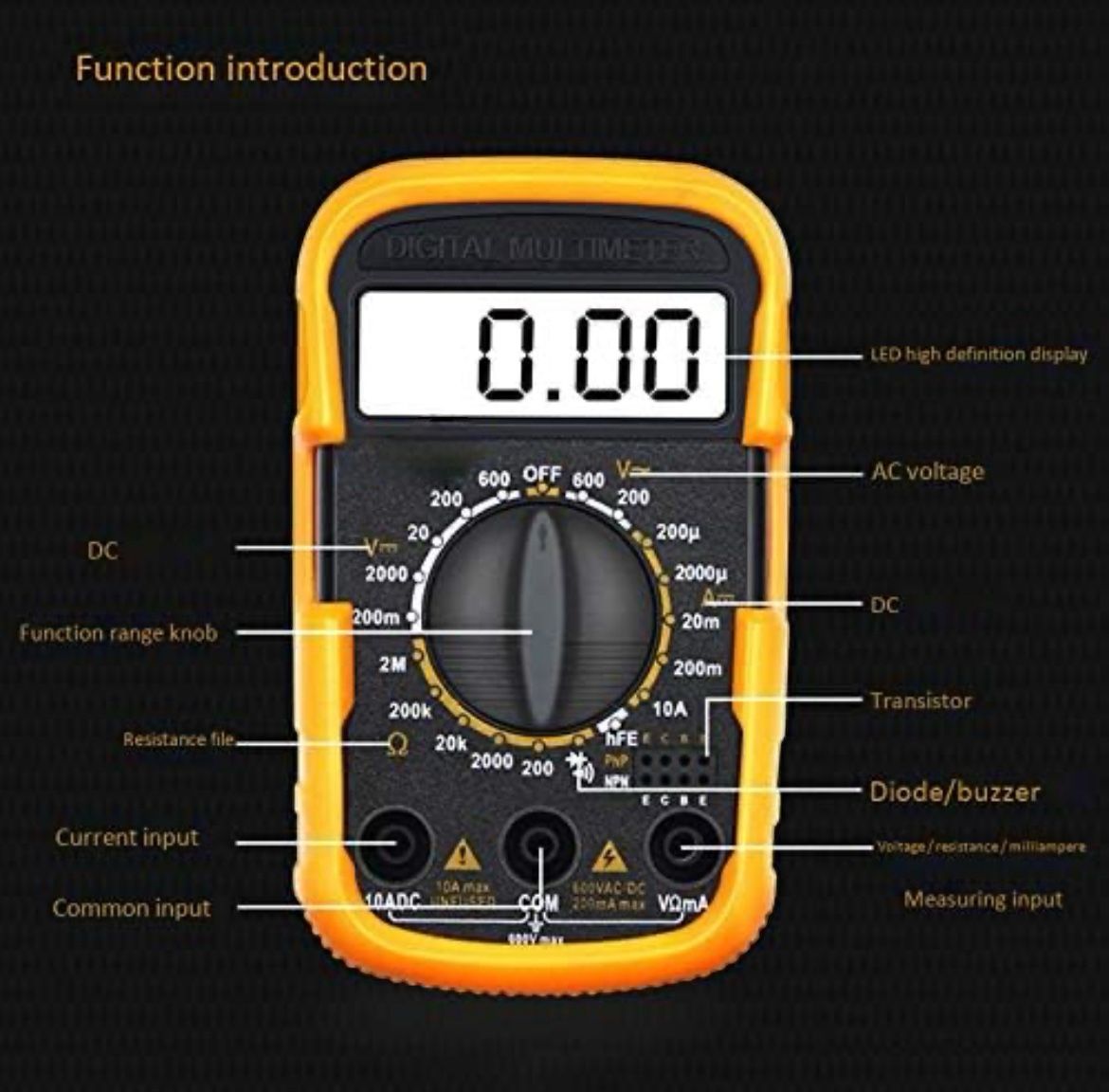 Multimetro Digitale Tester Professionale Tascabile con Cavi Puntali Display 830LN