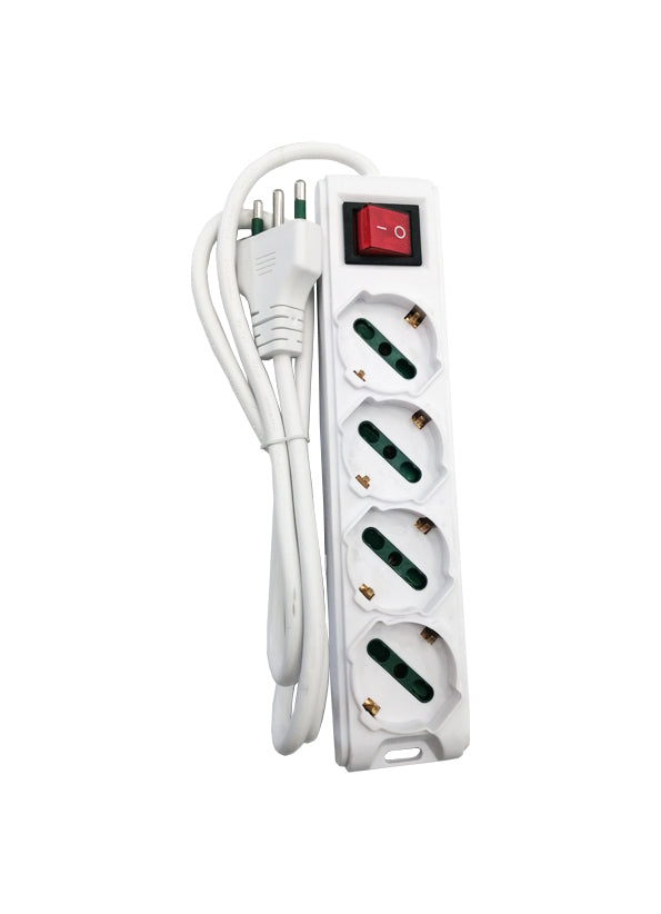 Multipresa Ciabatta Elettrica 4 Schuko 10/16A Bianca con Interruttore