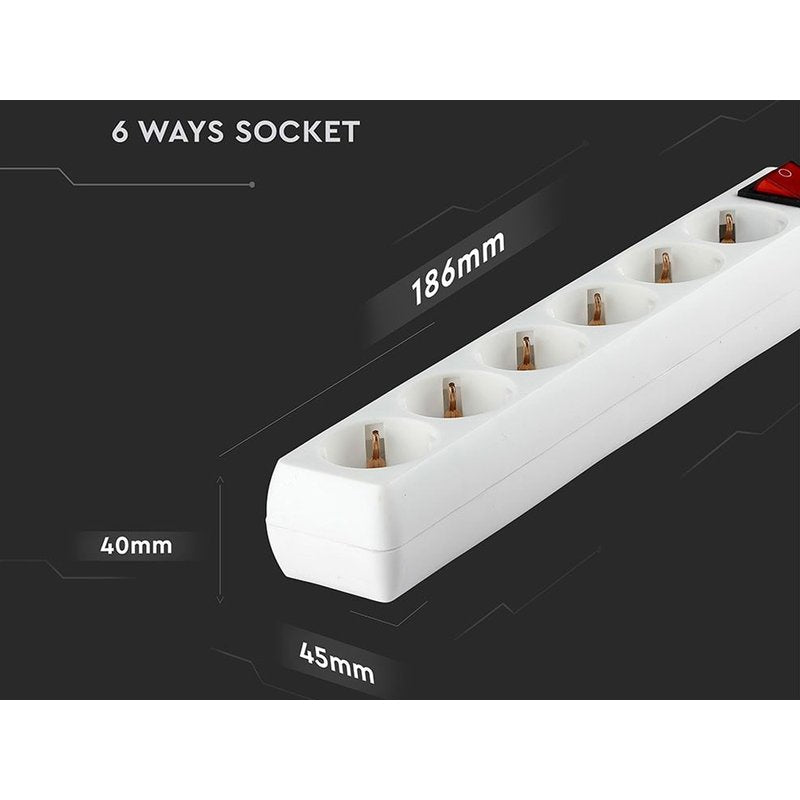 Multipresa Ciabatta Elettrica 6 Posti Schuko Spina Tipo Ibrido F + E Cavo Lunga 5 Metri Con Interruttore SKU-8769