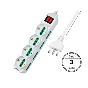 Multipresa Ciabatta Elettrica Cavo 1,5M Con 12 Posti 4 Prese Schuko 10/16A + 8 Prese Bipasso 2P+T 10/16A Interruttore