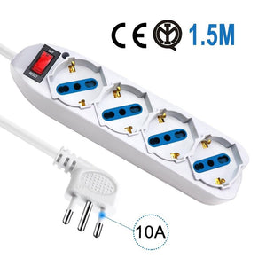 Multipresa Ciabatta Elettrica Cavo 1,5M Con 4 Posti Prese Universale 10/16A Schuko e Interruttore Spina 10A Laterale Bianco