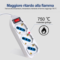 Multipresa Ciabatta Elettrica Cavo 3M Con 3 Posti Prese Universale 10/16A Schuko e Interruttore Spina 10A Laterale Bianco