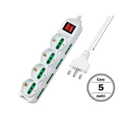 Multipresa Ciabatta Elettrica Cavo 5M Con 12 Posti 4 Prese Schuko 10/16A + 8 Prese Bipasso 2P+T 10/16A Interruttore