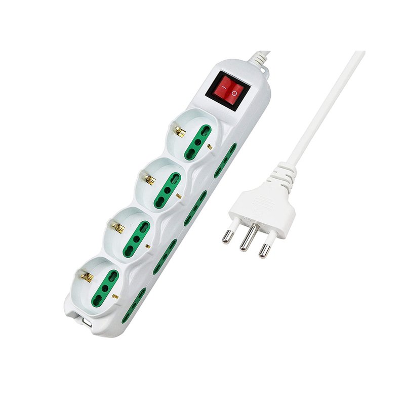 Multipresa Ciabatta Elettrica Cavo 5M Con 12 Posti 4 Prese Schuko 10/16A + 8 Prese Bipasso 2P+T 10/16A Interruttore