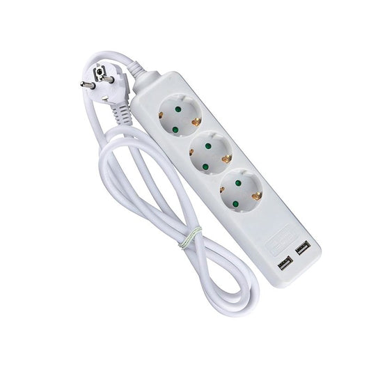 Multipresa Ciabatta Elettrica Con 2 USB e 3 Posti Schuko 10A Cavo Lungo 1,5 Metri Colore Bianco 3X1.5 mmq SKU-8774