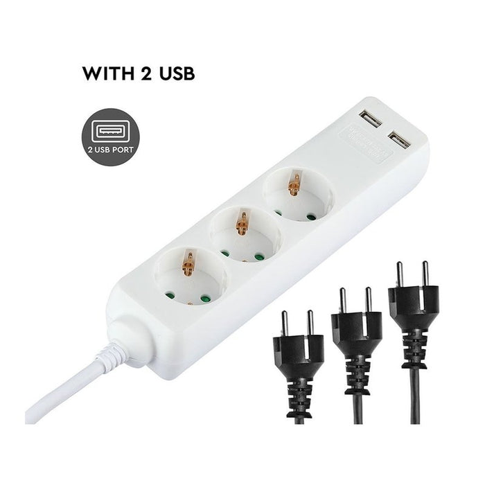 Multipresa Ciabatta Elettrica Con 2 USB e 3 Posti Schuko 10A Cavo Lungo 1,5 Metri Colore Bianco 3X1.5 mmq SKU-8774