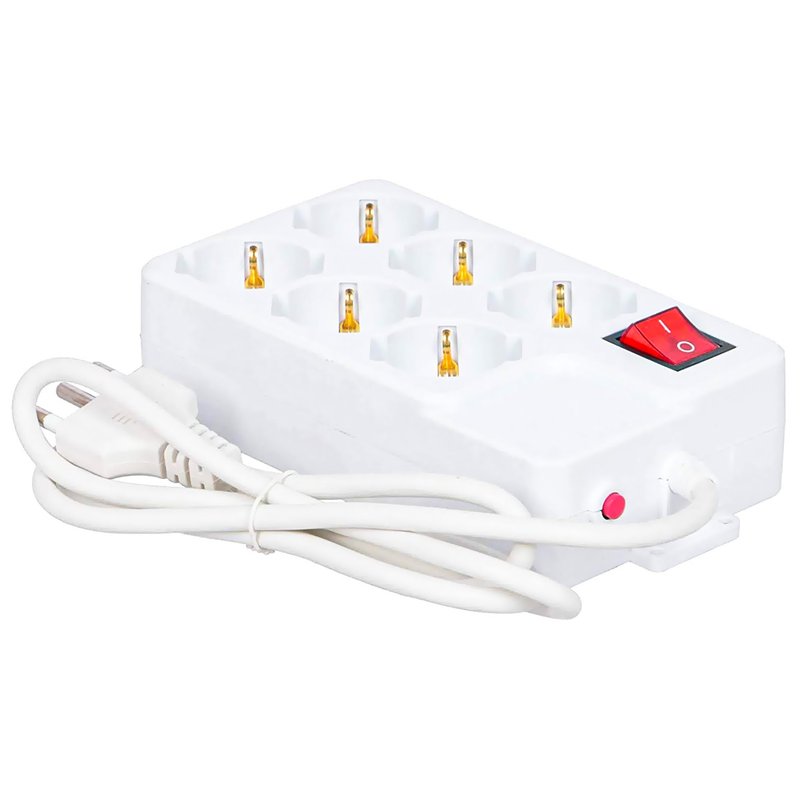 Multipresa Ciabatta Elettrica Con 6 Prese Schuko 10/16A Interruttore Spina 16A Cavo 1,5M Bianco