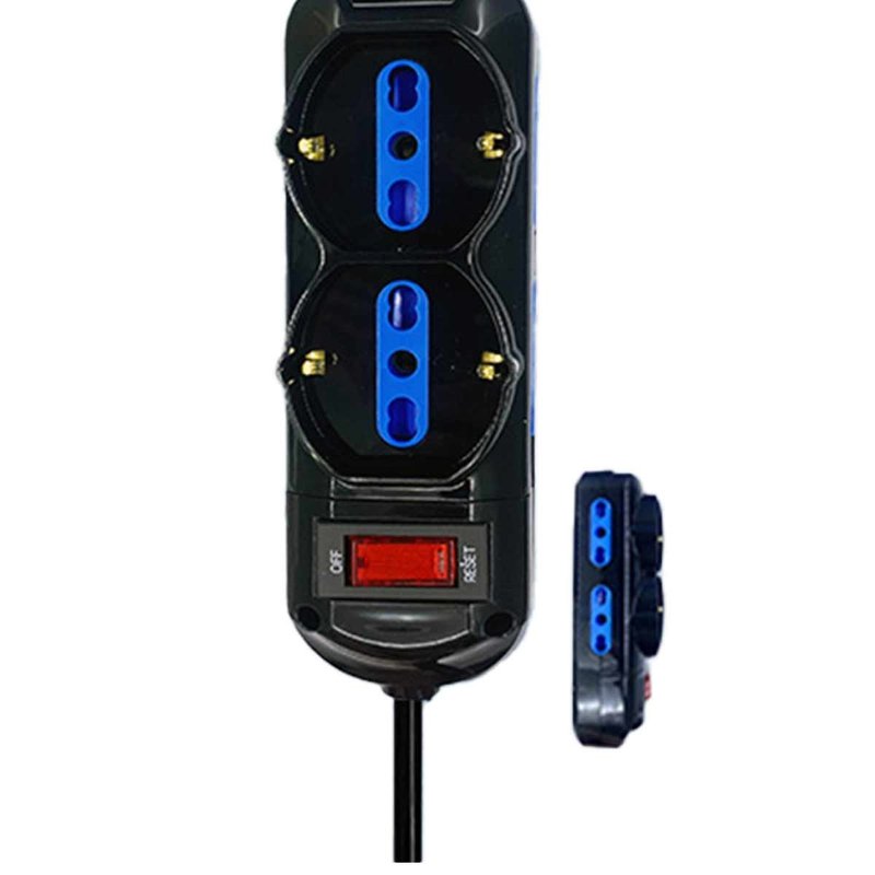 Multipresa Ciabatta Elettrica a 6 Posti 4 Prese 10A/16A + 2 Presa 10A/16A Bipasso Schuko con Interruttore e Spina 10A Cavo 5m Nero