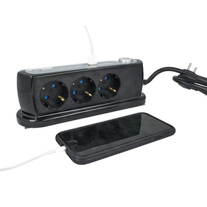 Multipresa Ciabatta da Tavolo 3 Prese Schuko 16A 2P e 2 Porte USB 5V 2,4A Con Interruttore Colore Nero SKU-8817