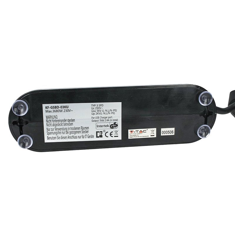 Multipresa Ciabatta da Tavolo 3 Prese Schuko 16A 2P e 2 Porte USB 5V 2,4A Con Interruttore Colore Nero SKU-8817