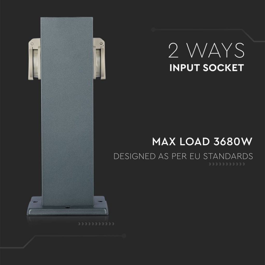 Multipresa da Giardino a Colonna con 2 Prese 16A in Acciaio Inossidabile h: 300mm Colore Grigio Scuro IP44