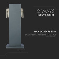 Multipresa da Giardino a Colonna con 2 Prese 16A in Acciaio Inossidabile h: 300mm Colore Grigio Scuro IP44