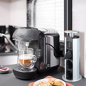 Multipresa da Scrivania a Scomparsa con 2 USB 2,1A 3 Prese Universale 10/16A Torretta da Tavolo Colonnina con Protezione Spina 16A