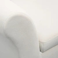 Panca Contenitore con Braccioli, in Tessuto Effetto Velluto e Legno, 111.5x41x65 cm, Bianco Crema