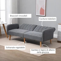 Divano Letto 2 Posti a 1 Piazza con Schienale Reclinabile in Tessuto 173x75x73cm - Grigio