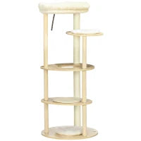 Tiragraffi per Gatti in Truciolato e Legno di Pino con Lettino e Piattaforme, Ø54x123.5 cm