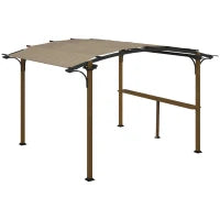 Pergola tonnella da giardino con bancone tetto ad arco, struttura in alluminio e acciaio, 4L x 2,6l x 2,4H m, Legno naturale