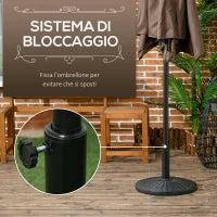 Base per Ombrellone Rotonda Effetto Rattan da 12.5kg, Supporto per Pali da 38mm e 48mm, Ø44.5 cm, Nero