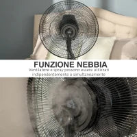Ventilatore Nebulizzatore con Telecomando da 5m, Timer 12h e Oscillazione 70°, 3 Velocità, 3 Funzioni e Antizanzare, Tanica 3.1L, 90W, Ф44.5x135cm Nero