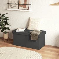 Panca Contenitore Pieghevole da 84L, Coperchio Imbottito e Rivestimento Finta Pelle, 76x38x38cm, Grigio