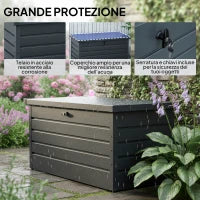 Panca Baule Contenitore da Giardino con Chiave, Cassapanca Moderna in Acciaio, Grigio, 120x62x62cm