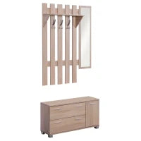Set Arredo Guardaroba 3 in 1 con Specchio e Scarpiera da Ingresso Pannello Truciolare 90 x 21.5 x 116cm Quercia