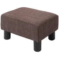 Pouf Poggiapiedi in Tessuto Effetto Lino Imbottito, 40x30x24cm, Marrone Scuro