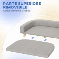 Divano per Cani di Taglia Grande con Cuscino Sfoderabile, in Poliestere e Legno, 98x67x25 cm, Grigio