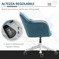 Sedia da Ufficio in Velluto con Funzione Massaggio e Cuscino Lombare Integrato, Altezza Regolabile, Girevole a 360°, Blu