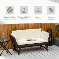 Divano 2 Posti con Braccioli Estensibili da Giardino Rattan 129x63x67cm Bianco, Marrone