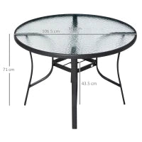 Tavolo da Giardino Rotondo con Foro per Ombrellone in Acciaio e Vetro, Ф106.5x71cm, Nero