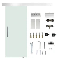 Porta Scorrevole Interna in Vetro Smerigliato con Binario B1 e Maniglia per Bagno Cucina Studio Vetro 205x 77,5x 0,8cm