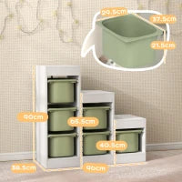 Mobile portaoggetti per giocattoli per bambini con 6 cassetti rimovibili, su 3 livelli, 96 x 38,5 x 90, verde