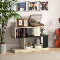 Tavolino a forma S, a 3 livelli con scaffali, 90 x 30 x 61 cm, Legno naturale e nero