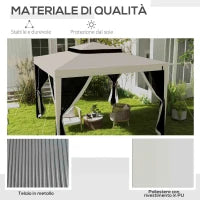Gazebo da Giardino 3x3 m con Zanzariera, Doppio Tetto e 8 Fori, in Acciaio e Poliestere Bianco Crema