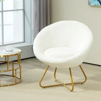 Poltroncina da Camera in Finta Pelliccia con Gambe in Metallo, 75x66x79 cm, Bianco