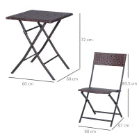Set da Giardino Pieghevole da 3 Pezzi in Rattan PE e Metallo, Set 2 Sedie e Tavolino da Caffè, Protezione dai Raggi UV, Set di Mobili da Balcone, per Patio e Cortile, Marrone